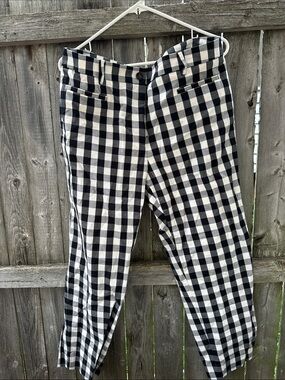 Ann Taylor Black & White Gingham Straight-Leg Pants